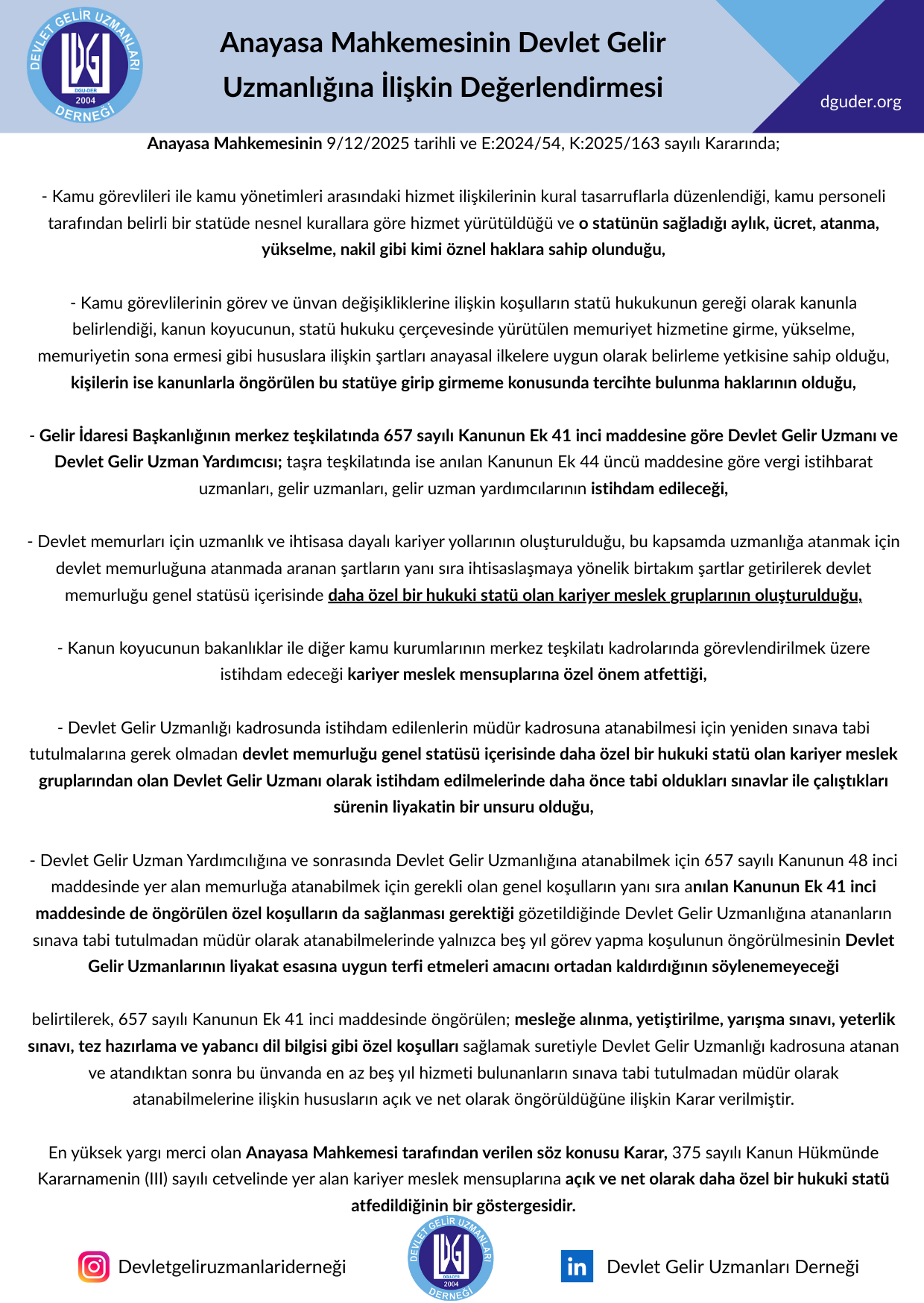 Anayasa Mahkemesinin Devlet Gelir Uzmanlığına İlişkin Değerlendirmesi